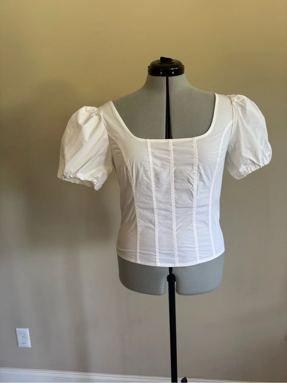 J. Crew White Puff Sleeve Square Neck Top - size 8